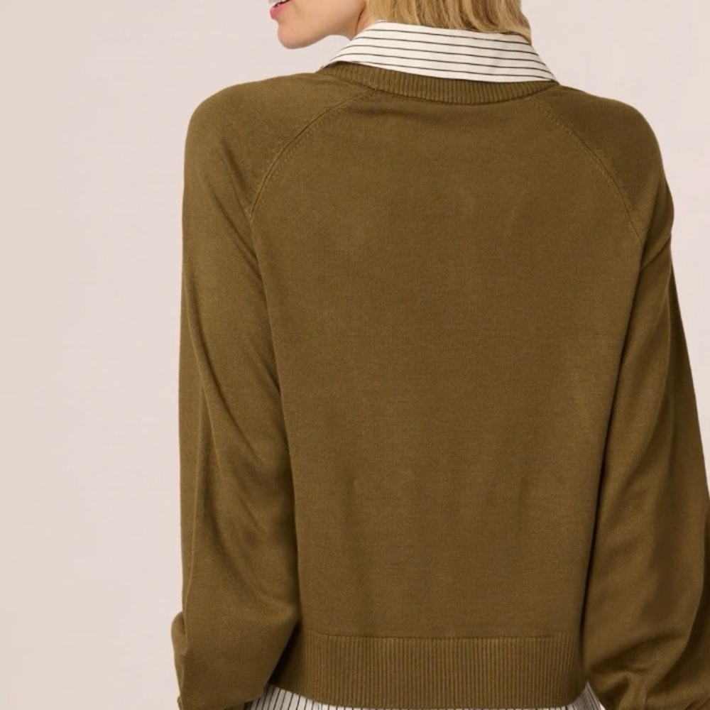 Adrianna Papell Olive Green Twover Sweater Blouse - Picture 2 of 5